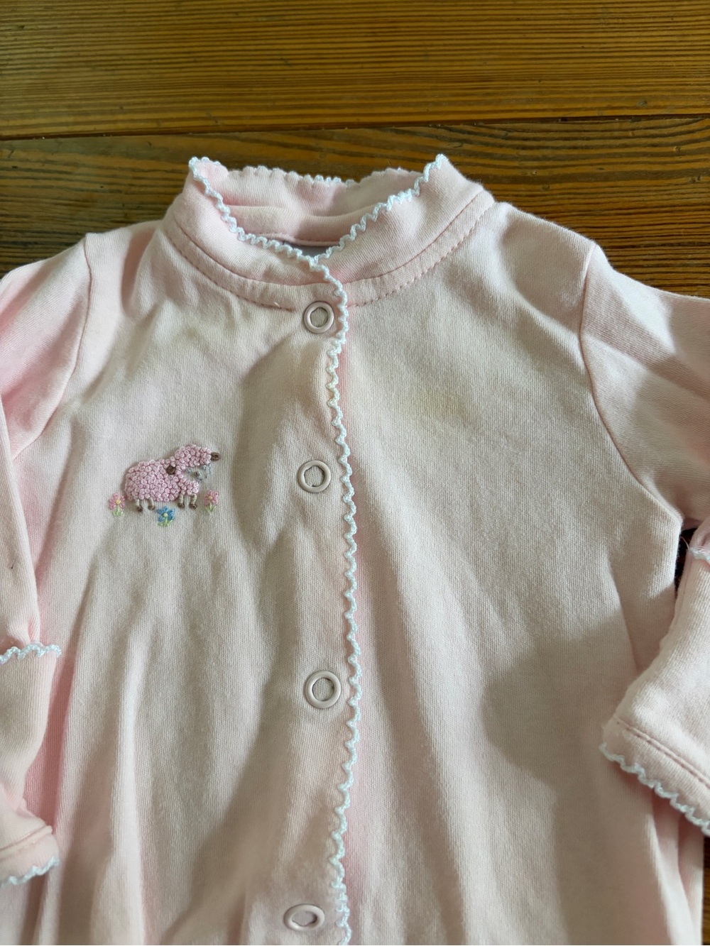 Baby Girl Converter Gown in Light Pink with Embroidered Sheep - Picture 2 of 6